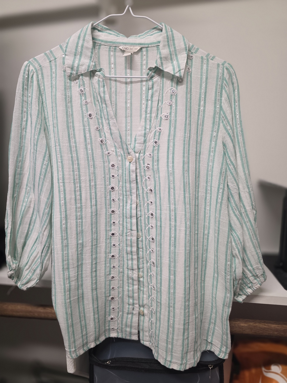 Cato Mint and White Striped Button-Down Shirt